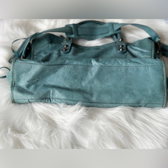BALENCIAGA CITY BAG MOTORCYCLE BAG SUPER RARE F/W 2006 CHÈVRE LEATHER TURQUOISE - Picture 10 of 14